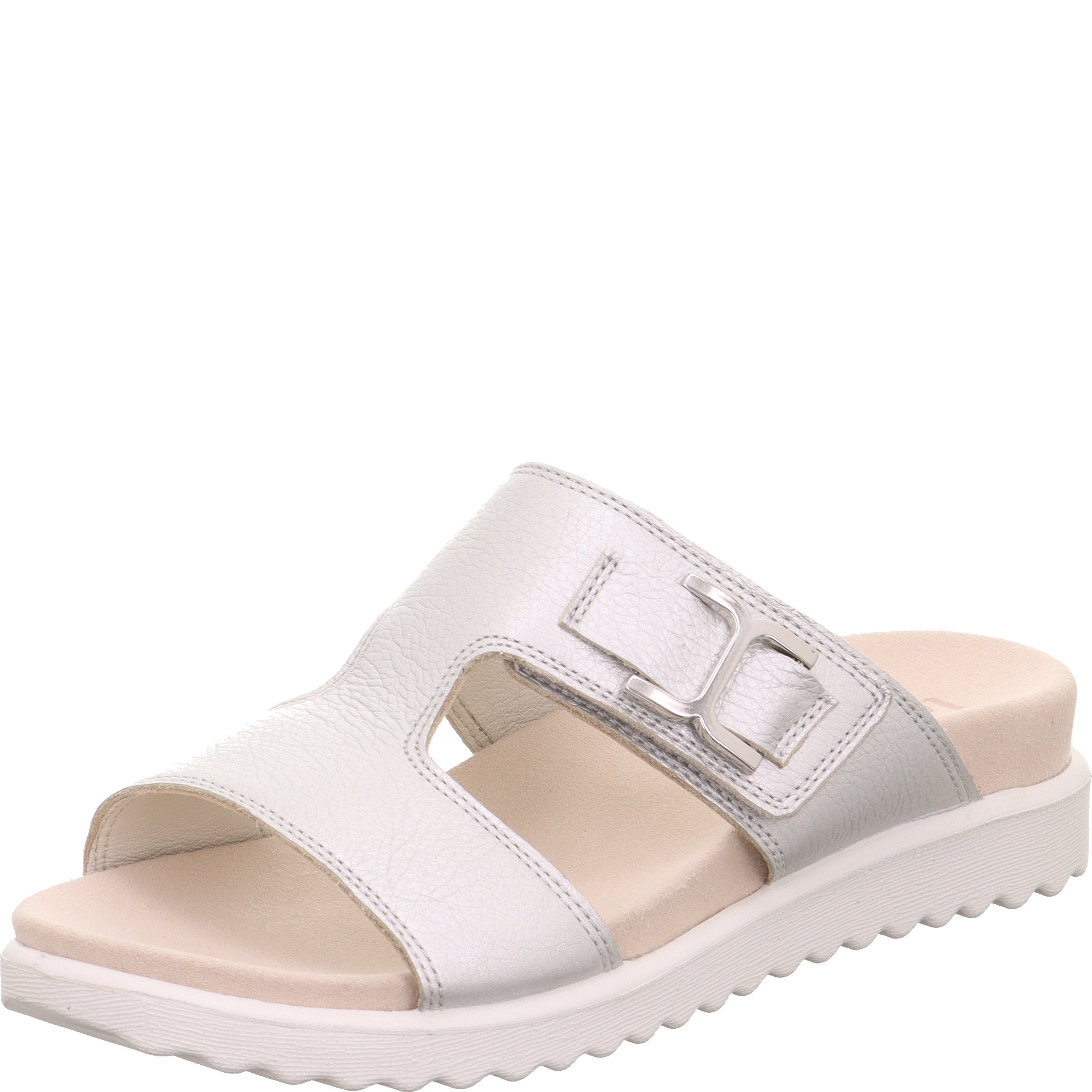 legero MOVE Damen  Pantolette mit Schnalle - Farbe: Metallic Silber - Größe: 42