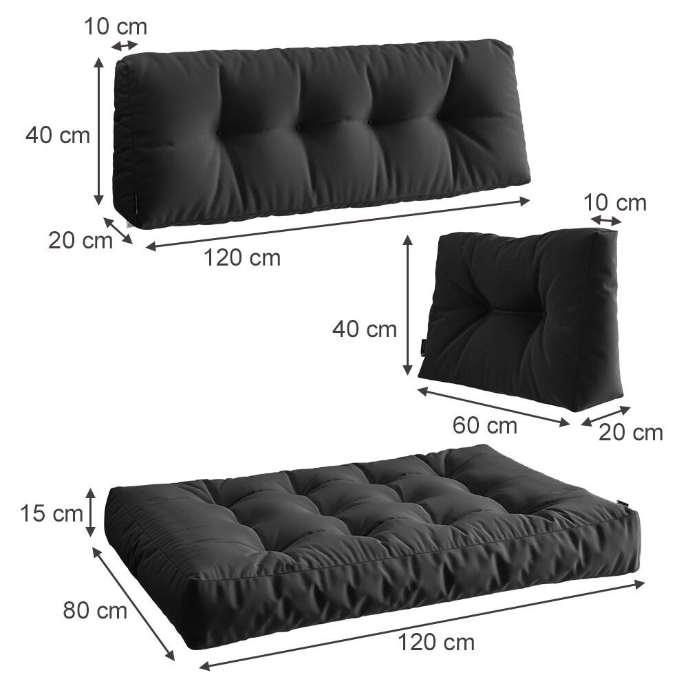 Vicco Palettenkissen-Set Ohio Anthrazit 3 Teile