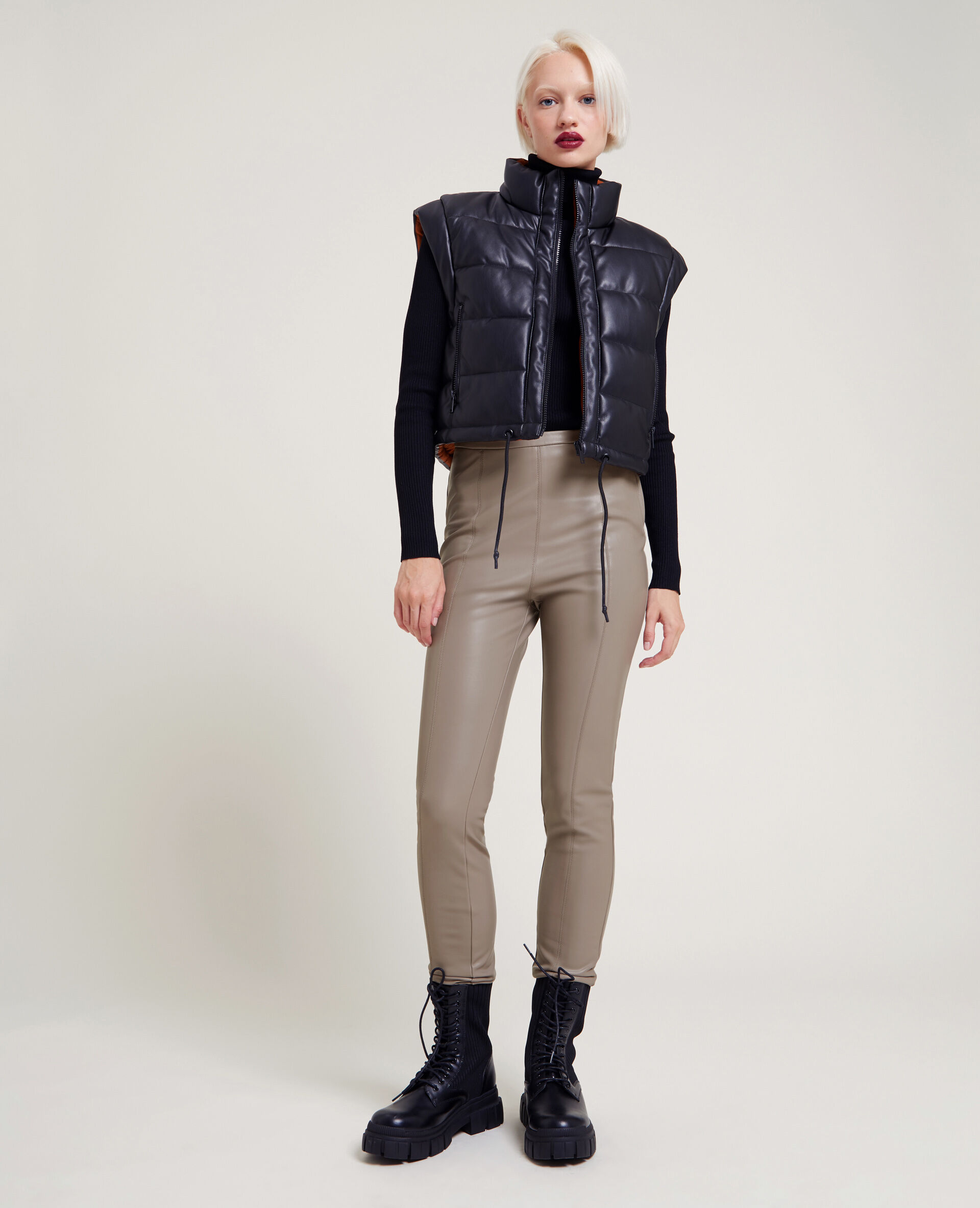Legging simili cuir - Taupe
