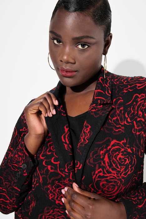 Jacquard-Jerseyblazer, Reverskragen, florales Design