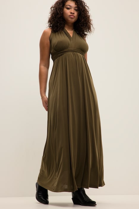 Jersey-Wickelkleid, Maxilänge, Rock in A-Line, ärmellos