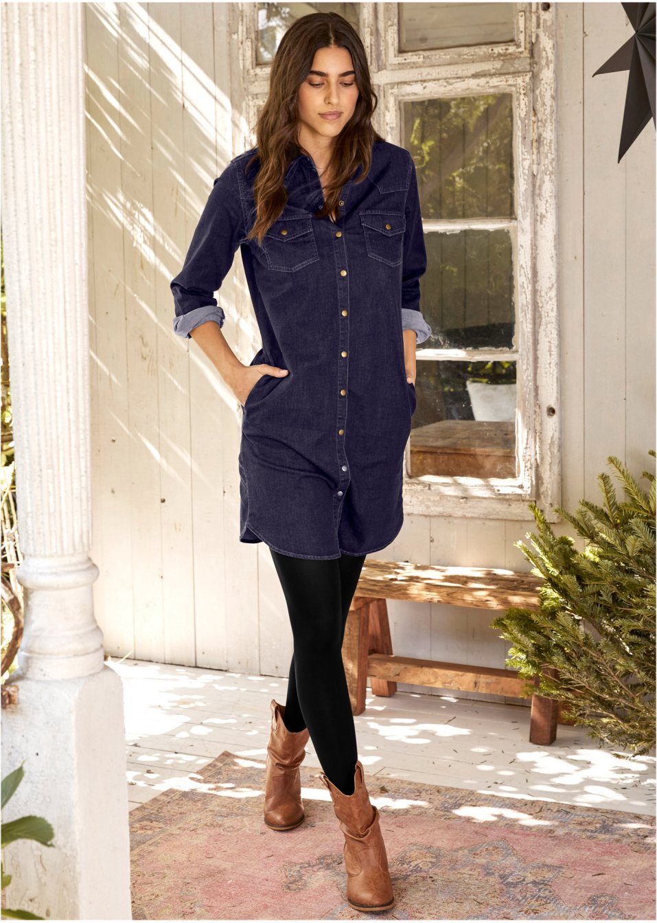 Robe en jean avec élasthanne, manches longues