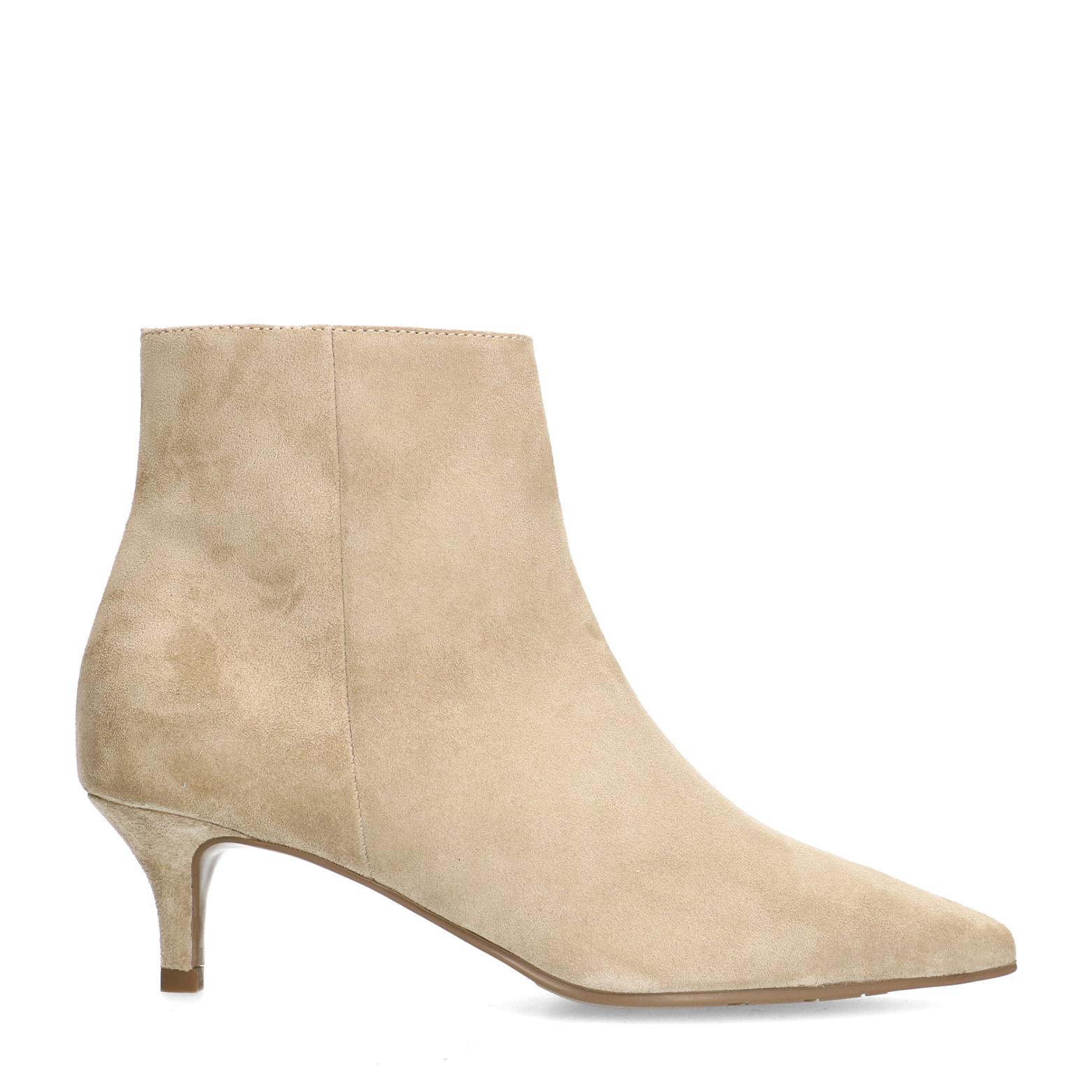 Beige suède enkellaarsjes met hak