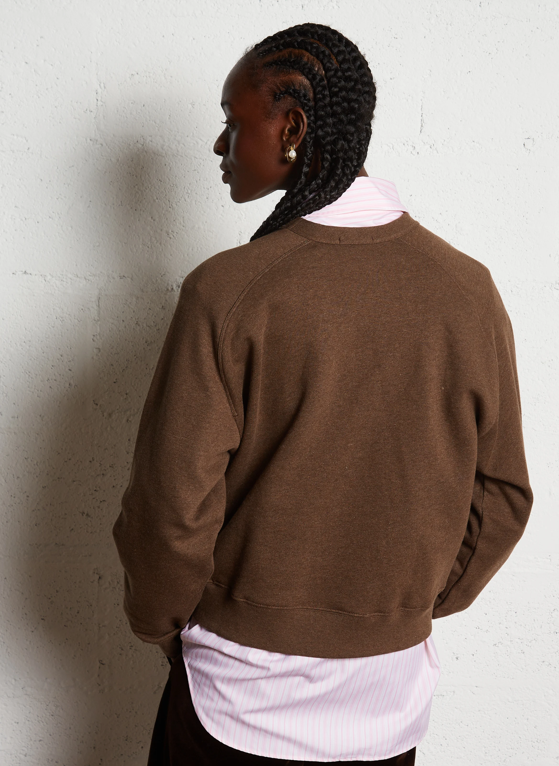 THIBAULT - Sweat col rond oversize en coton bio | Marron
