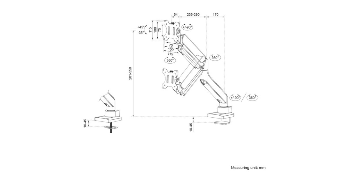 NeomountsDS70PLUS-450BL1 monitorarm  (Zwart)