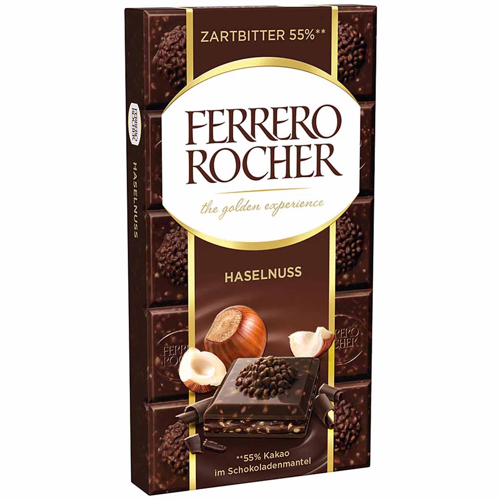 Ferrero Rocher Tafelschokolade Zartbitter Haselnuss 90g MHD:30.5.25