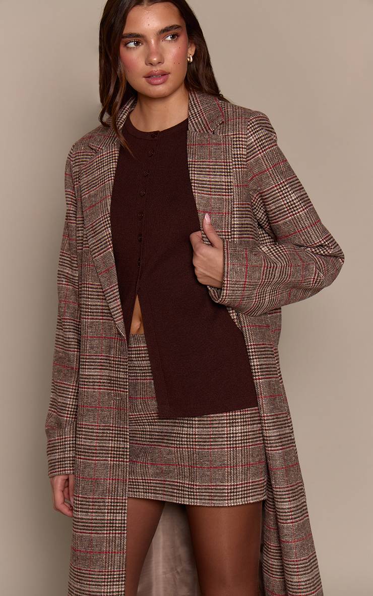 Marron Mini-jupe Coordonnée En Laine Effet Tartan