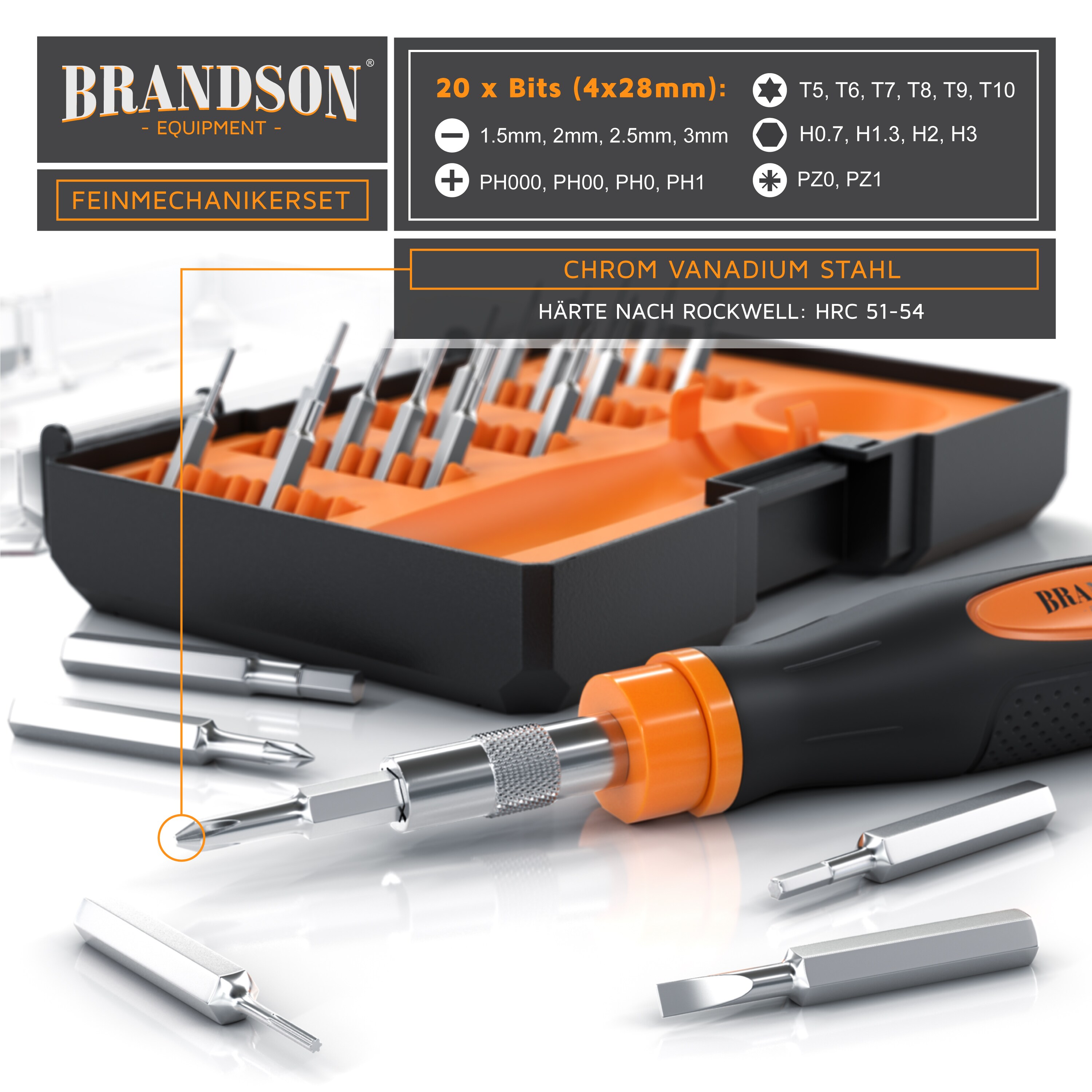 Brandson Schraubendreher Set 21 teilig Minibits 4 mm 5 32 Zoll - Schlitz Kreuzschlitz Sechskant Torx Feinmechaniker Set Schraubenzieher Satz