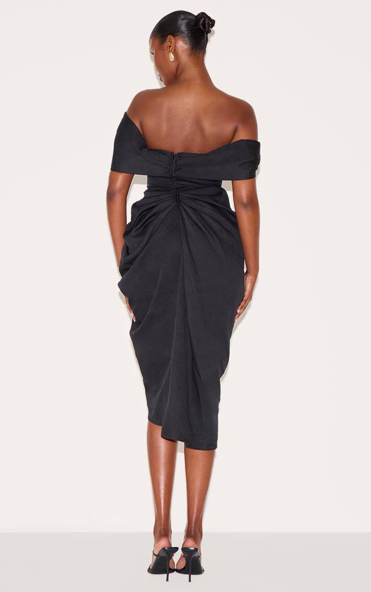 Noir Robe Mi-longue Drapée À Corset Bardot