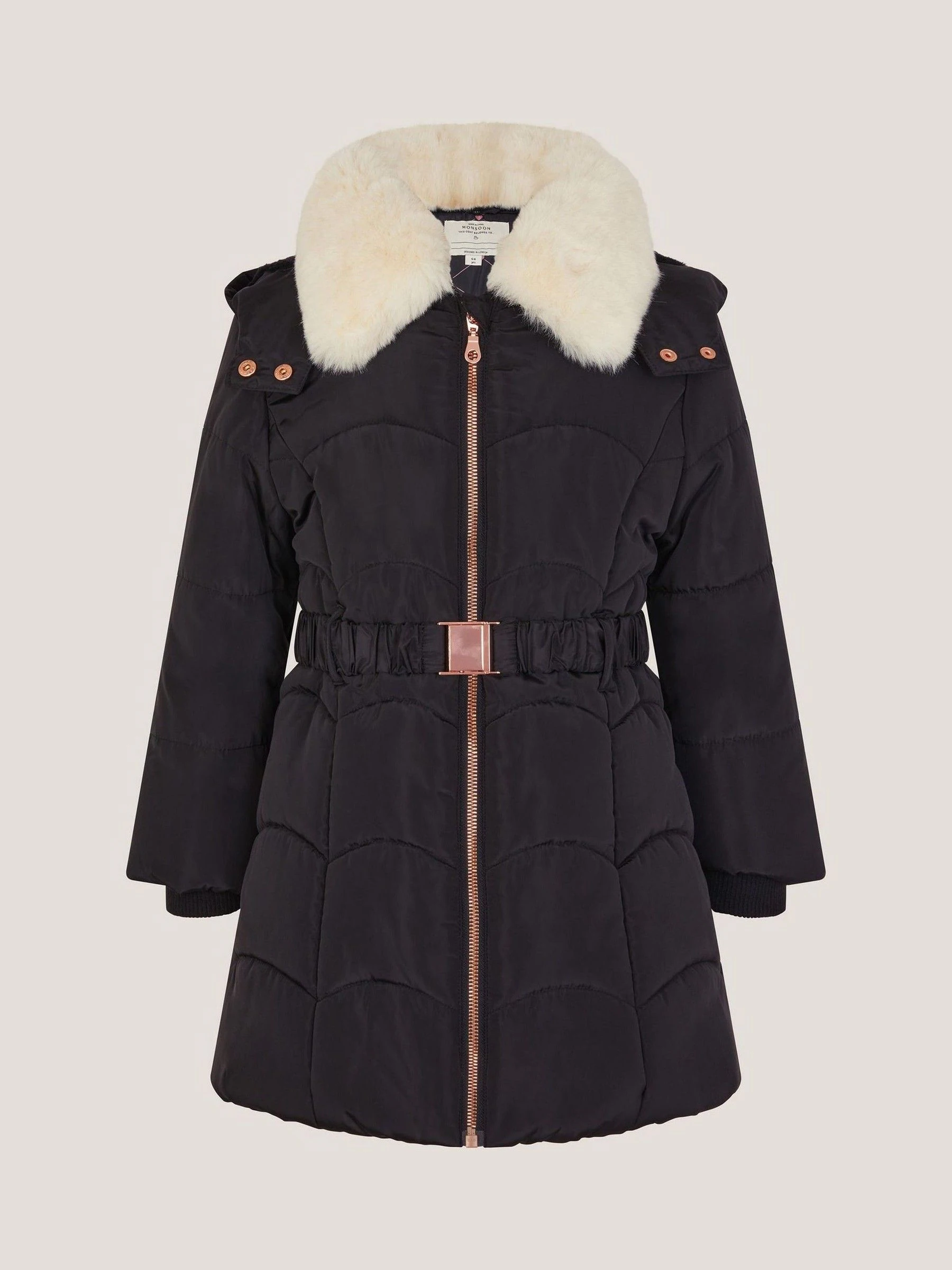 Monsoon Fluffy Collar Belted Puffer Coat