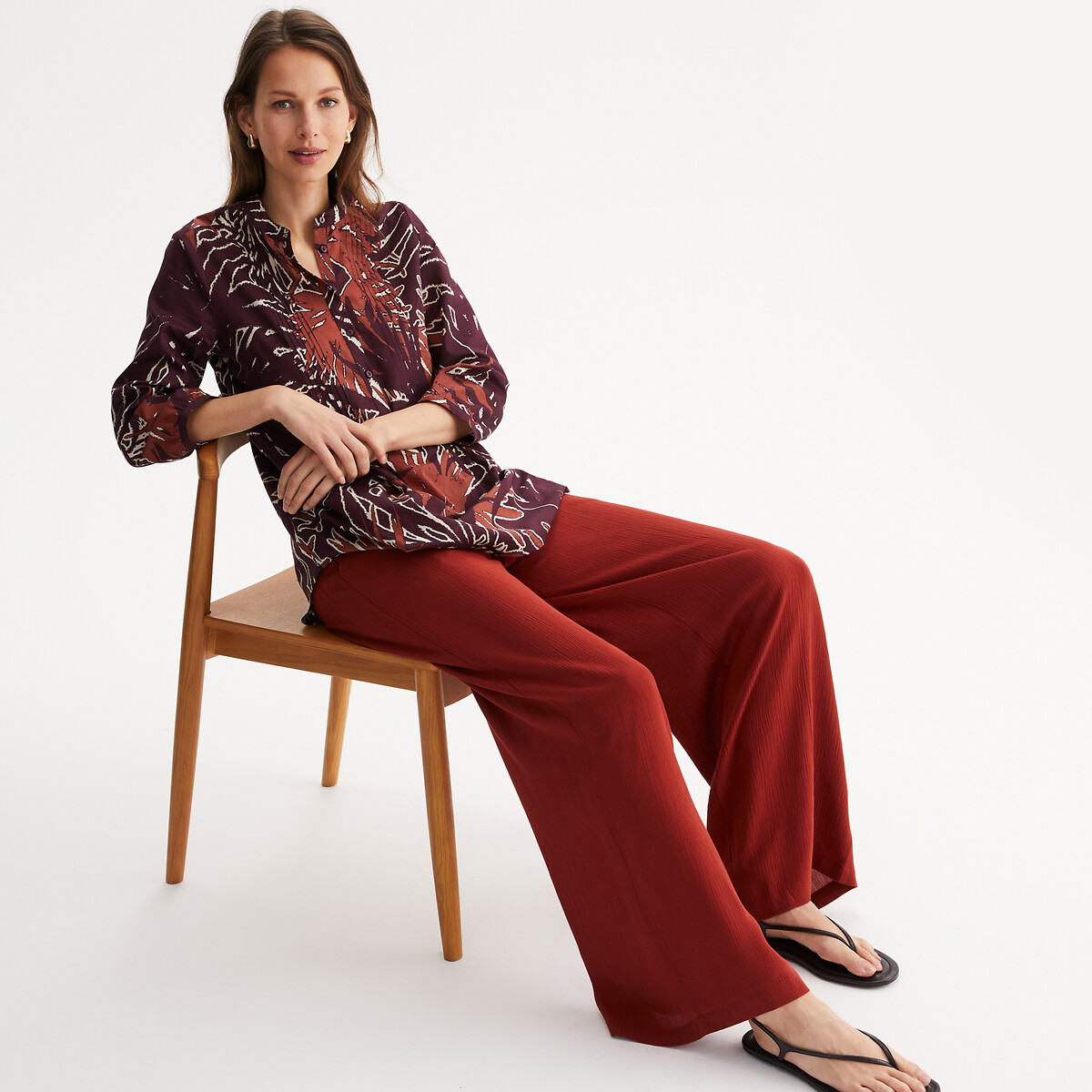 ANNE WEYBURN<br>Túnica estampada com decote redondo e mangas 3/4
