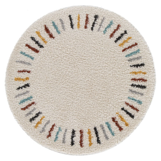 Tapis rond chambre d'enfant berbère - adel - beige et traits multicolore - ø 120 cm