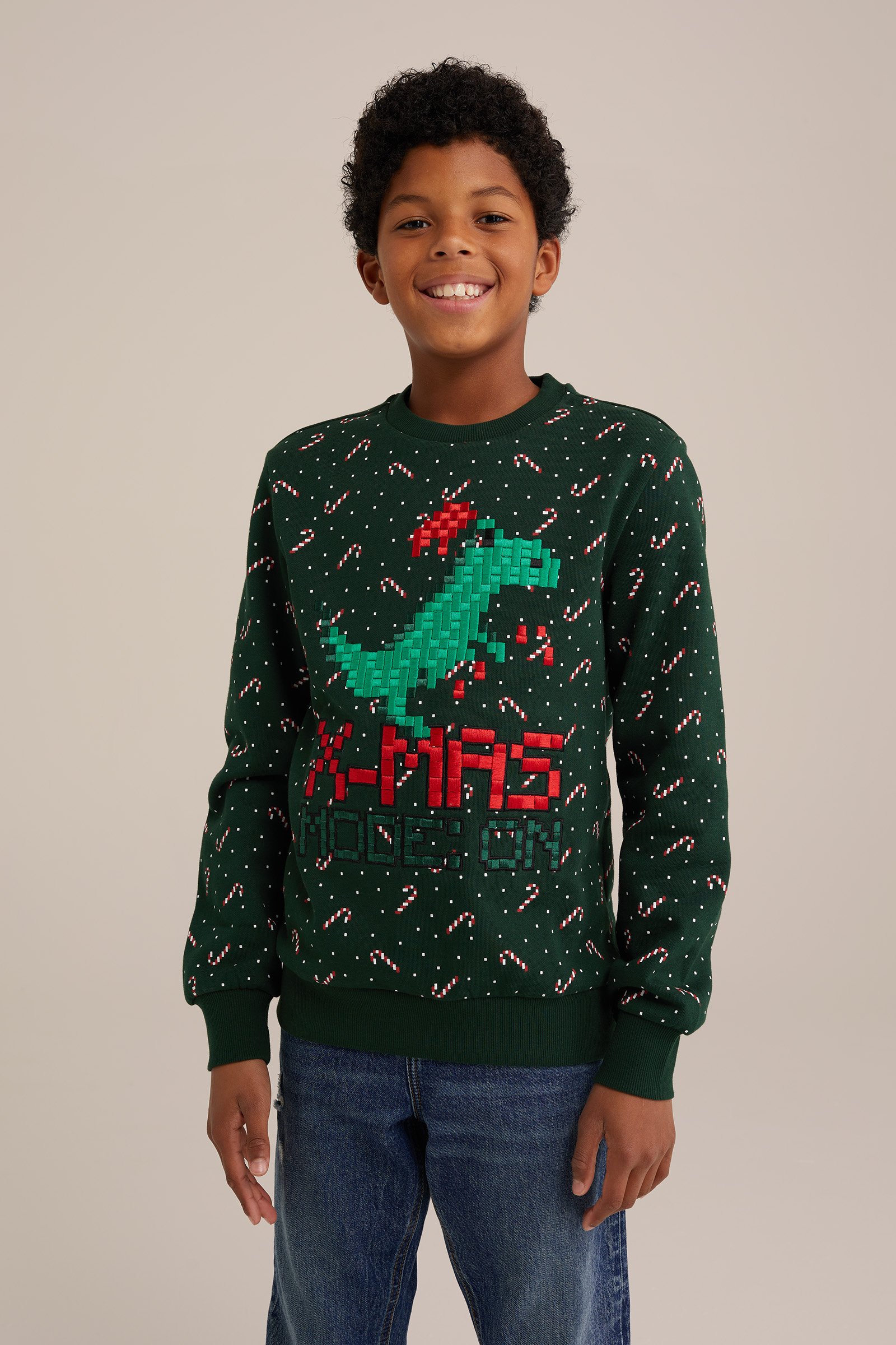 Jongens trui met kerst dessin WE Fashion Donkergroen