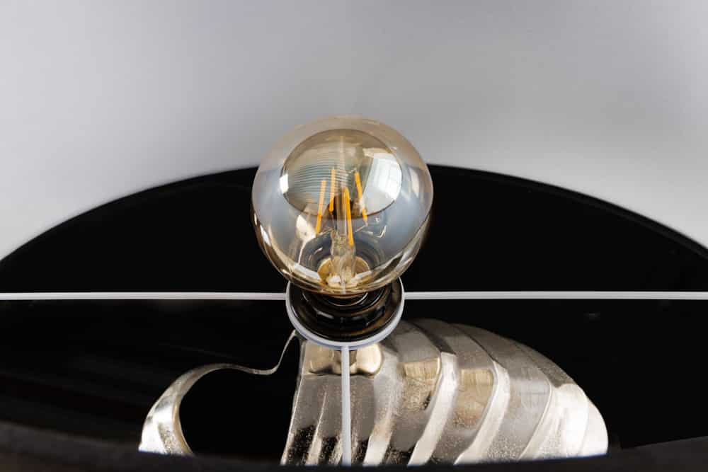Design Tischlampe SHELL 60cm silber schwarz Metall Stoffschirm maritim