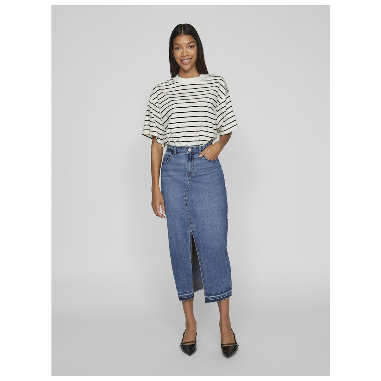 Vila VIRAY HW ANCLE DENIM SKIRT MBD