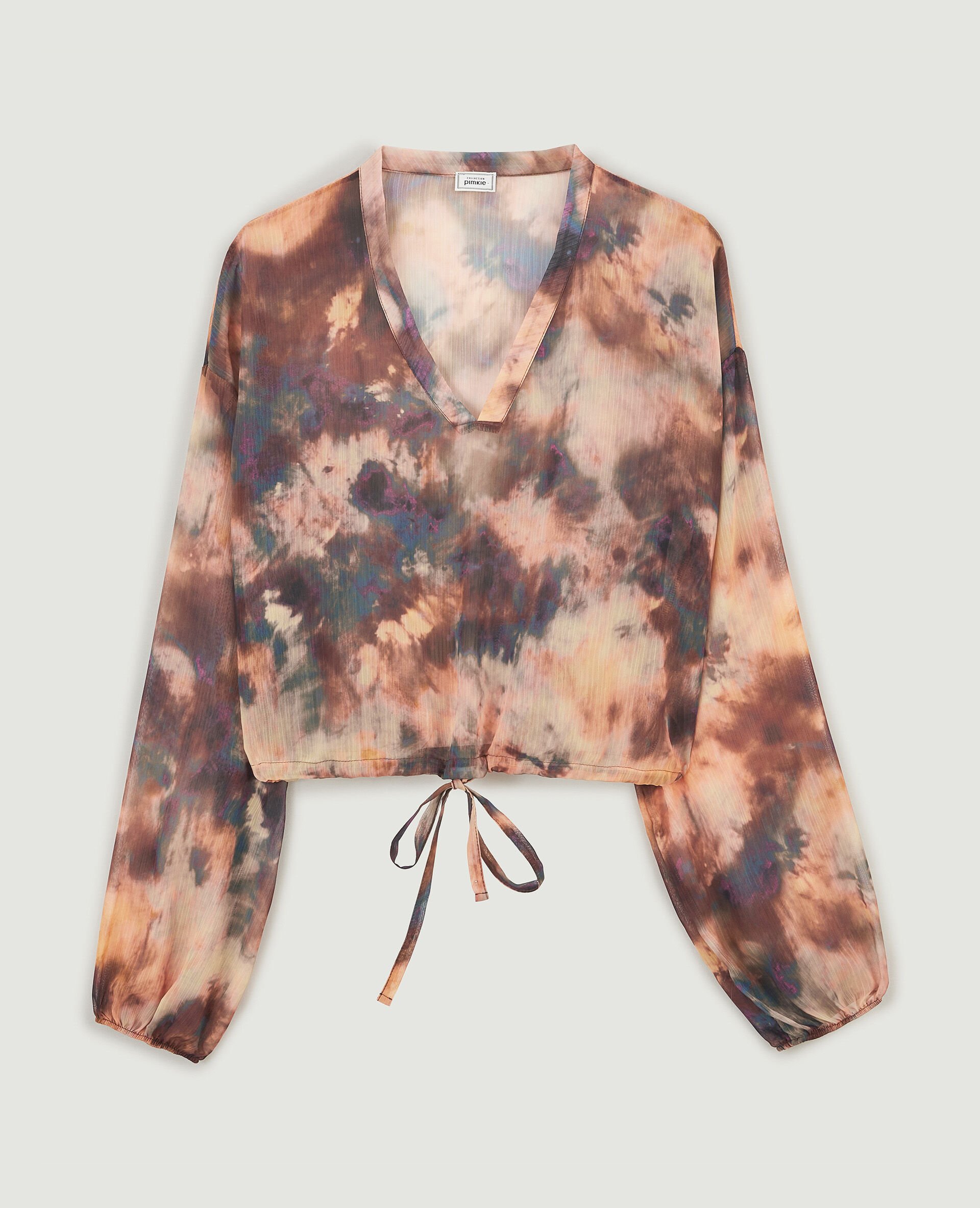 Blouse ample et transparente col V - Orange