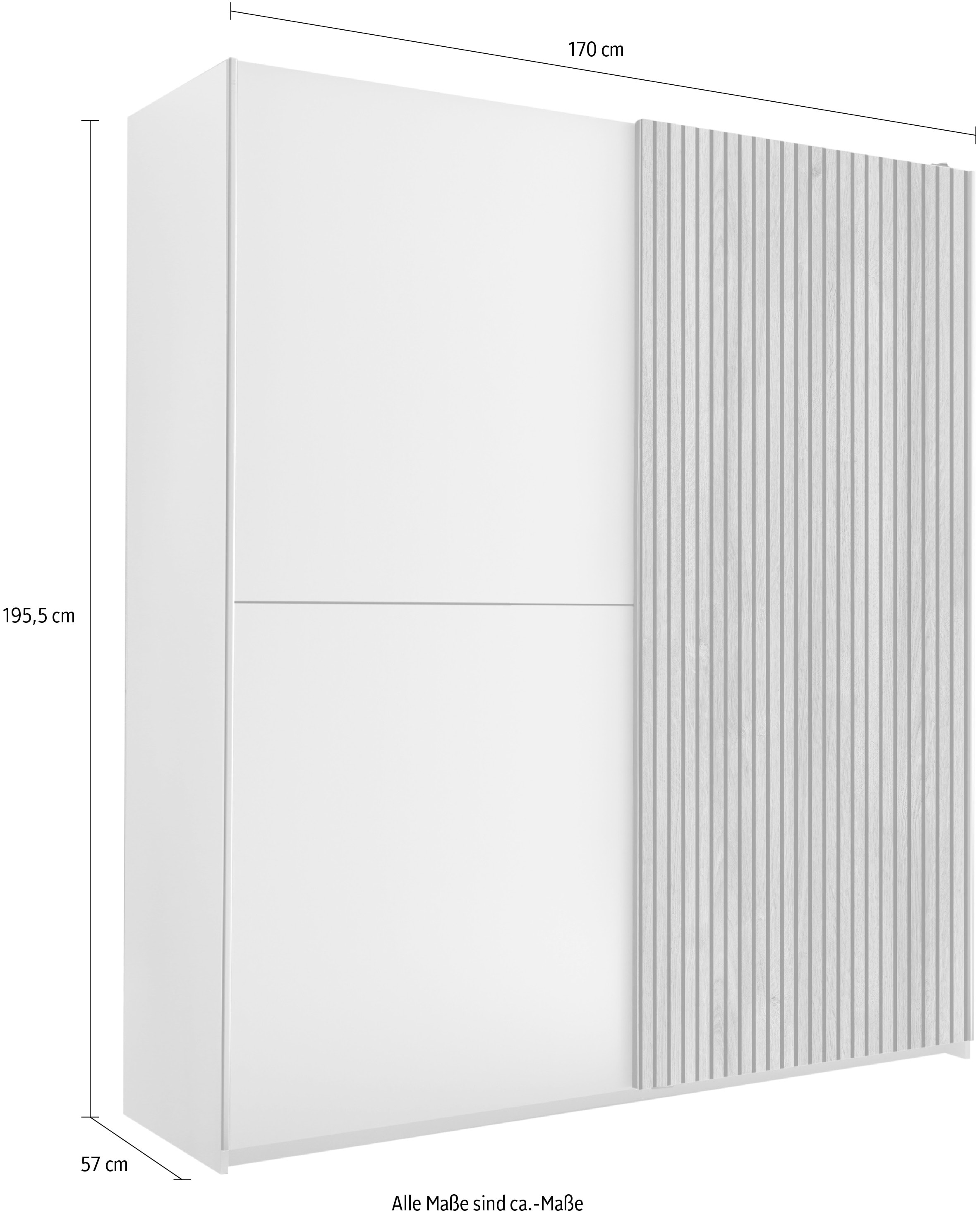 Schlafkontor Schwebetürenschrank »Berno Kleiderschrank mit Schiebetüren und Spiegelfront« Rillenoptik & Graphitabsetzung