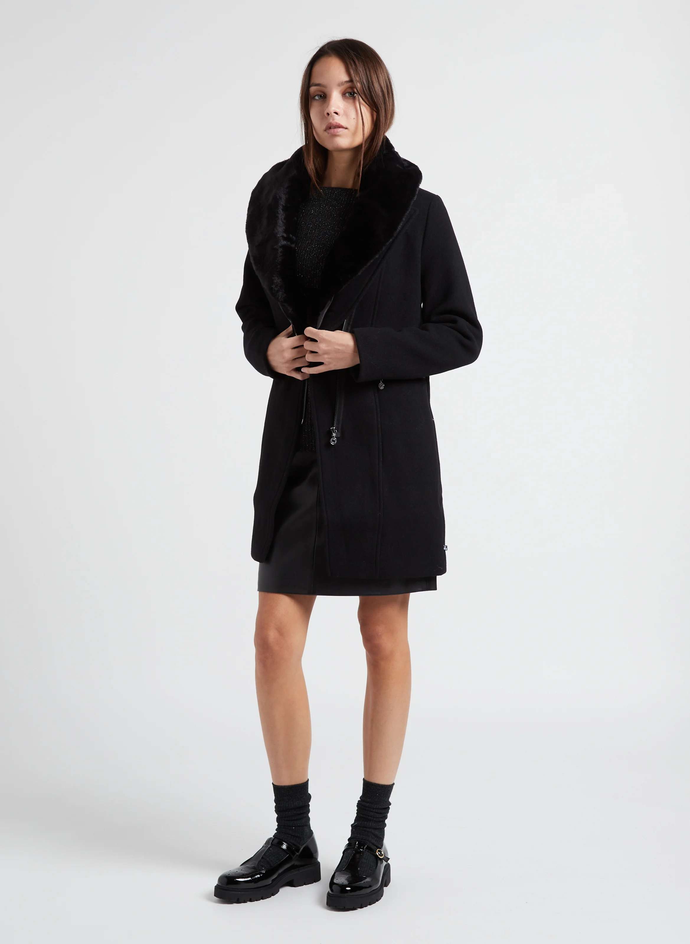 PHILINE - Manteau col tailleur en laine mélangée | Noir