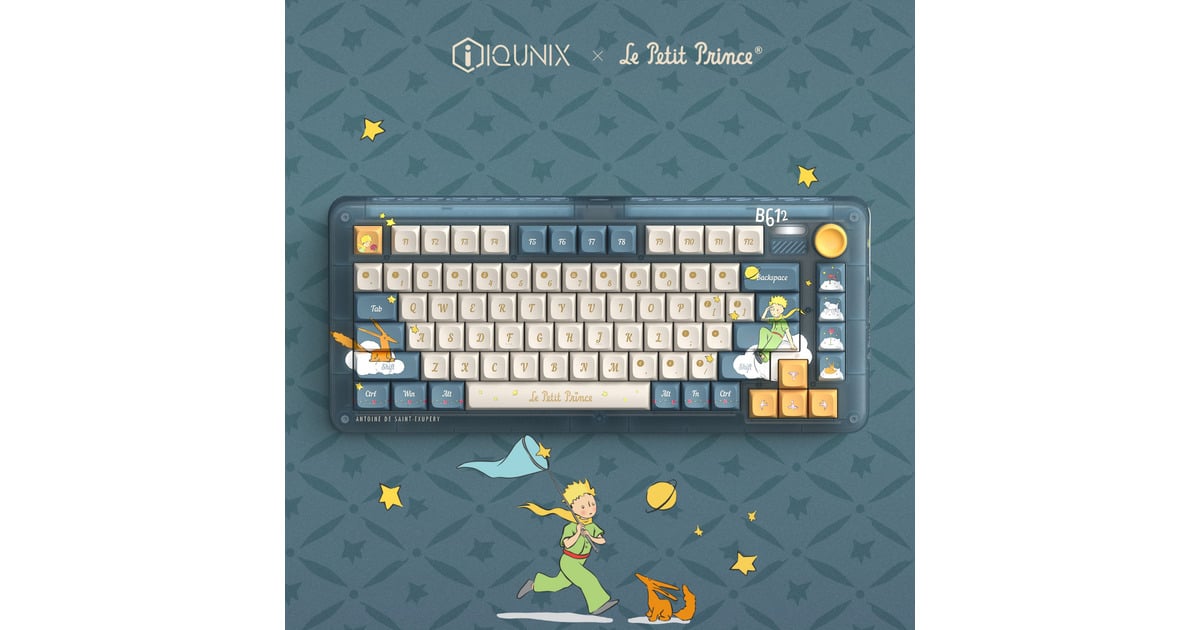 IqunixZX75 Sky Encounter Wireless Mechanical Keyboard, gaming toetsenbord  (Blauw/wit, US lay-out, IQUNIX Little Prince, RGB leds, 75%, Hot-swappable, Double-shot PBT, 2.4GHz | Bluetooth 5.1 | USB-C)