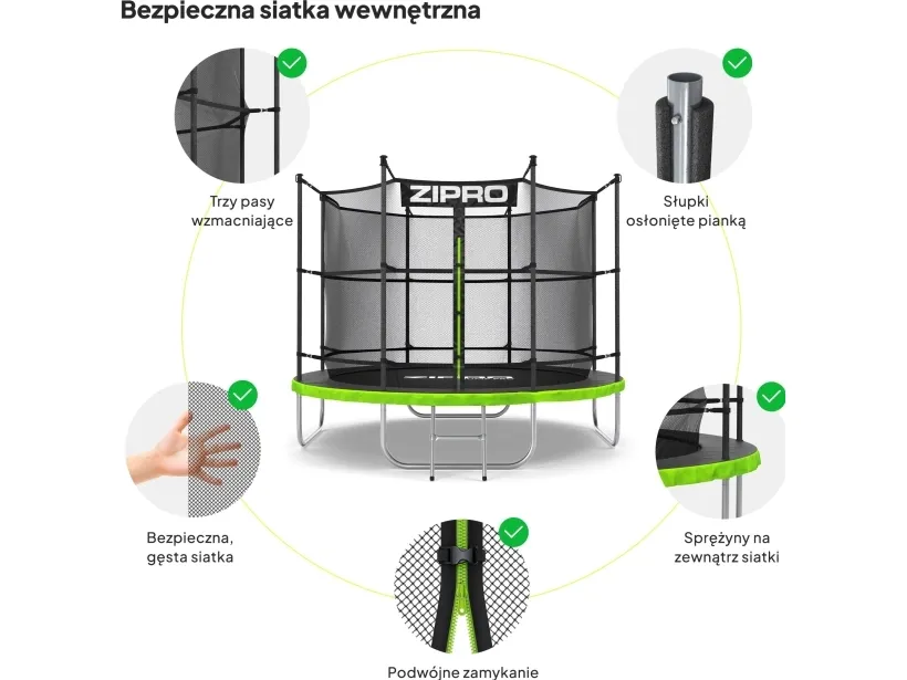 Zipro Trampolin med net og stige Ø312cm   pose til sko