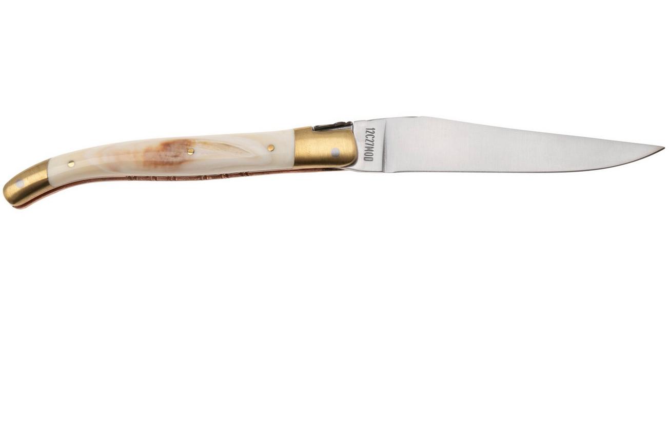 Laguiole en Aubrac Le Bijou L0212LCHB/PHBJ Warthog, Handcarved Copper Plates, Matt Brass Bolsters, zakmes, 12 cm