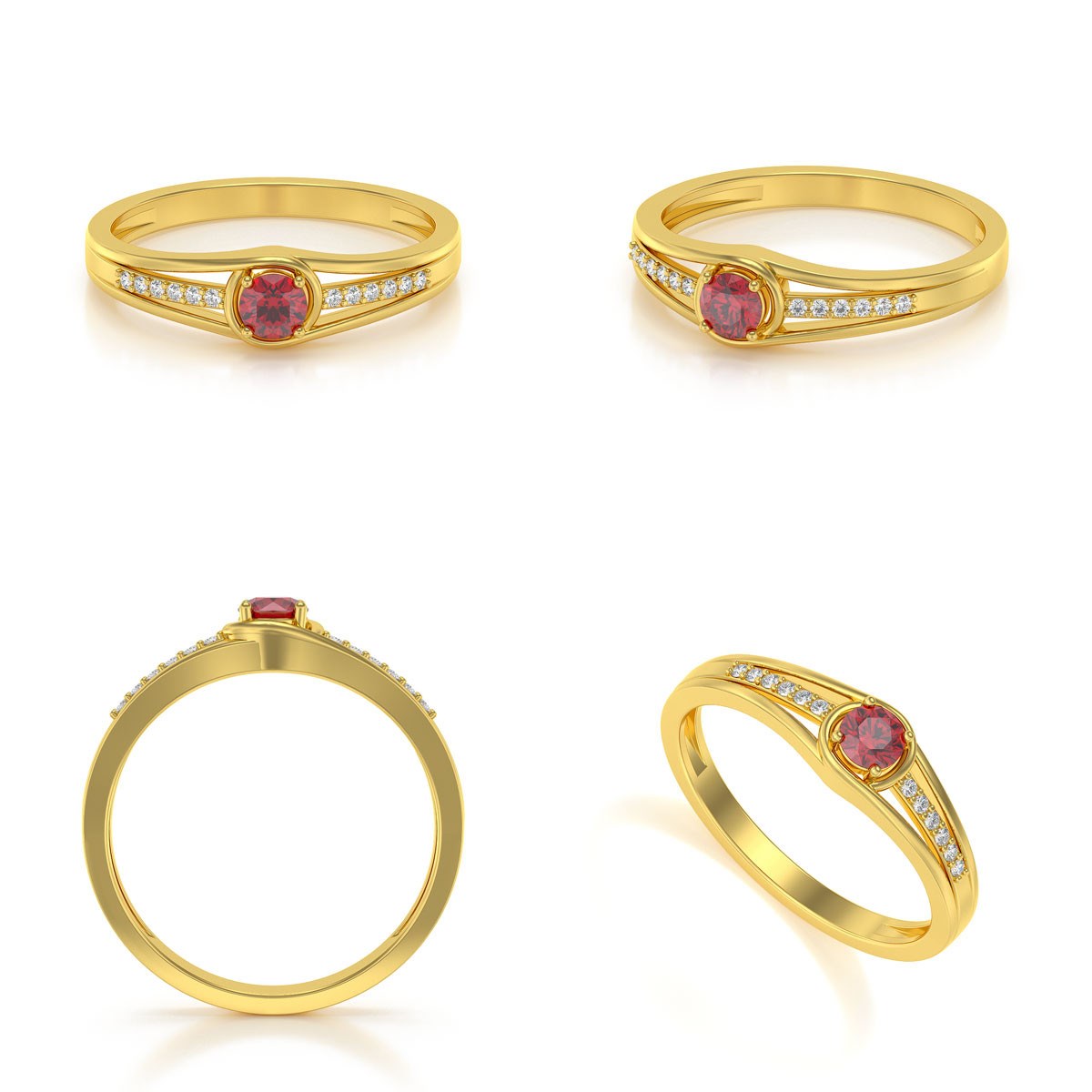 Bague ADEN Or 585 Jaune Rubis et diamants 2.295grs
