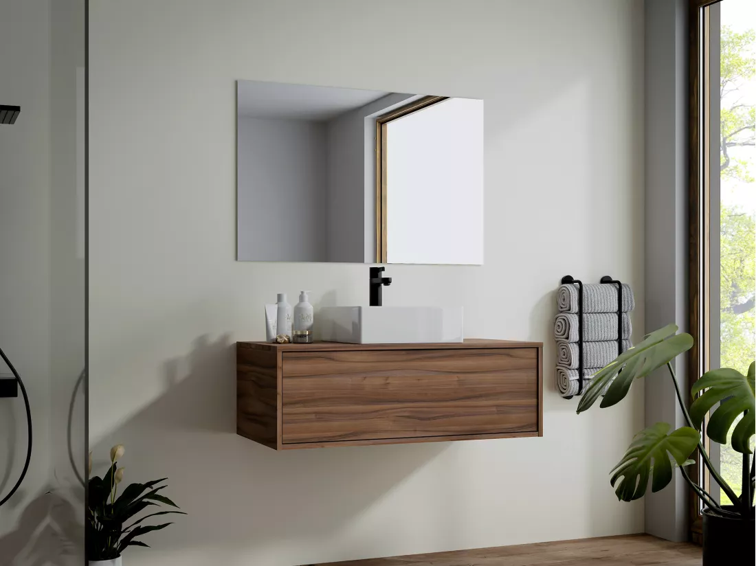 Meuble sous vasque suspendu - Coloris naturel foncé - 94 cm - TEANA II