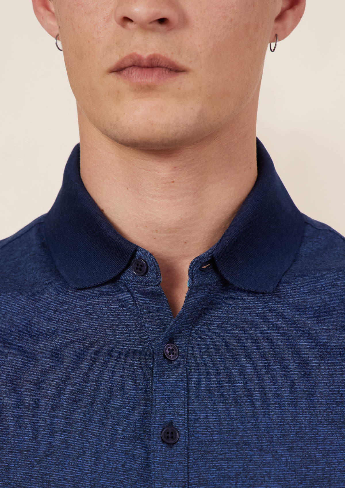 Polo manches courtes Slim en coton mélangé uni bleu marine