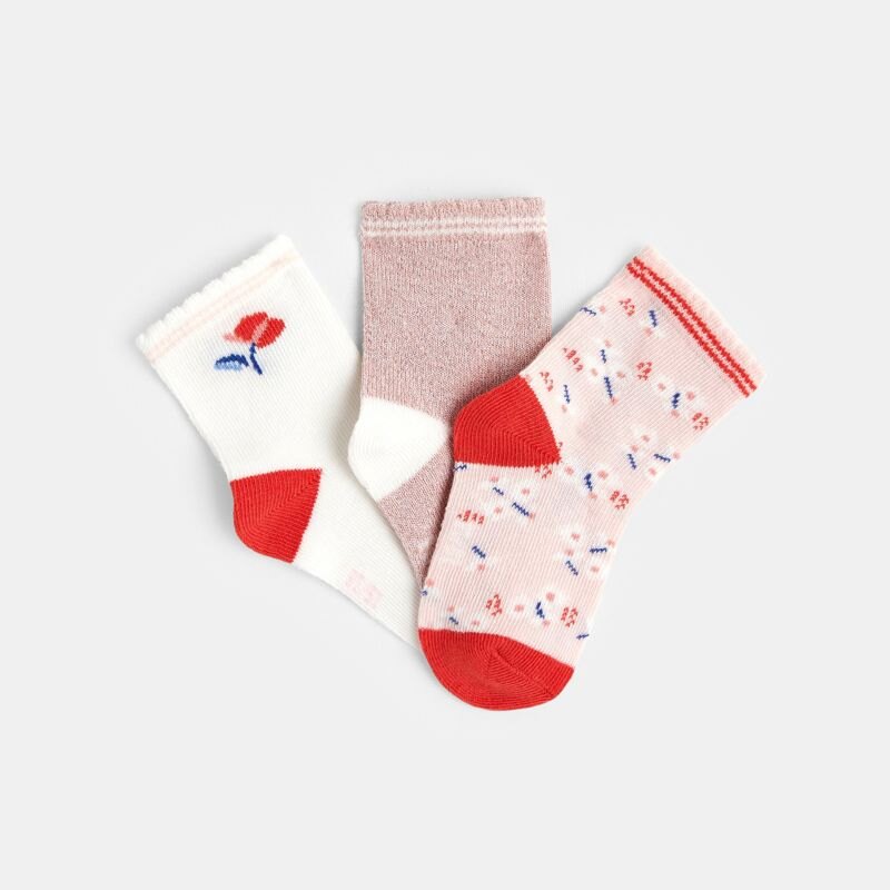 Chaussettes basses festonnées irisées rose bébé fille (lot de 3) Rose