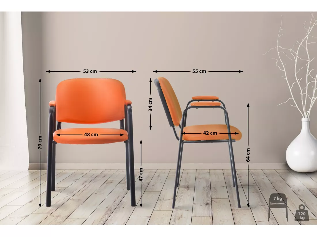 Chaise de conférence - Similicuir & Métal noir mat - Orange - Ken Pro