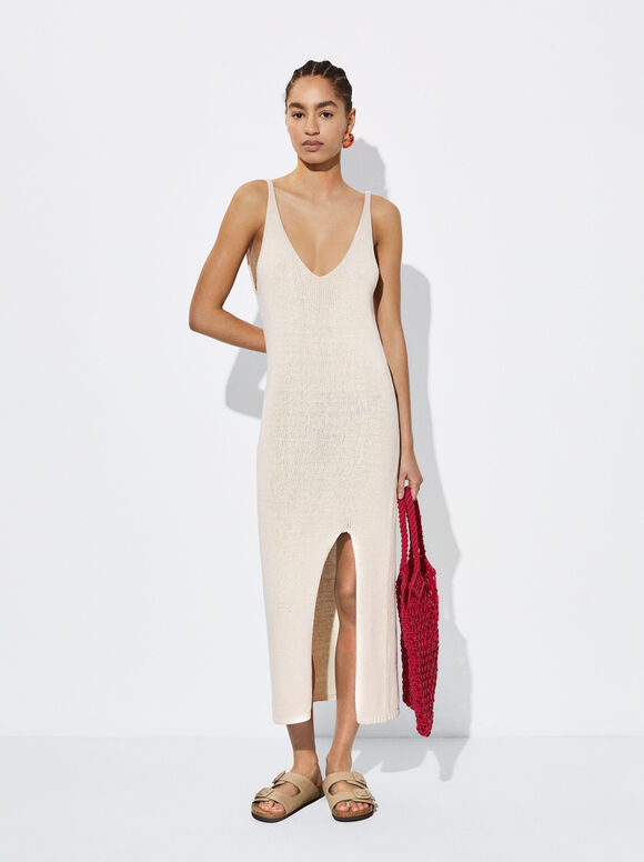 Vestido de malha metálica - Branco-creme