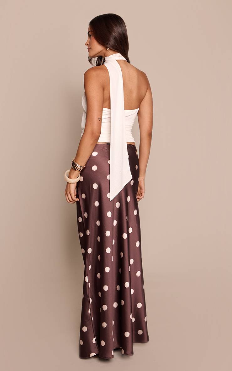 Marron Jupe Longue Fluide En Satin À Pois