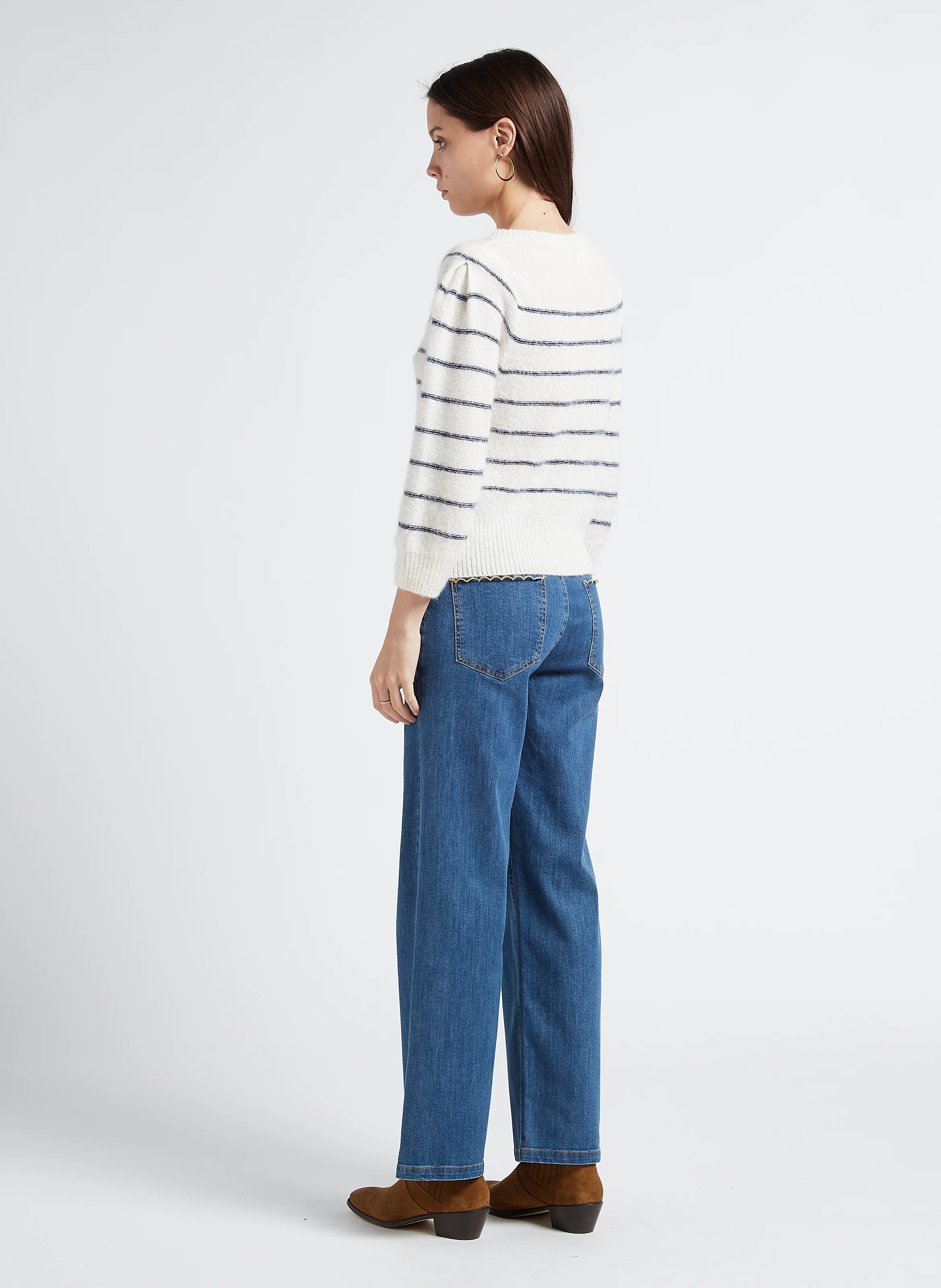 Pantalon droit aspect jean en coton biologique mélangé| Jean Stone