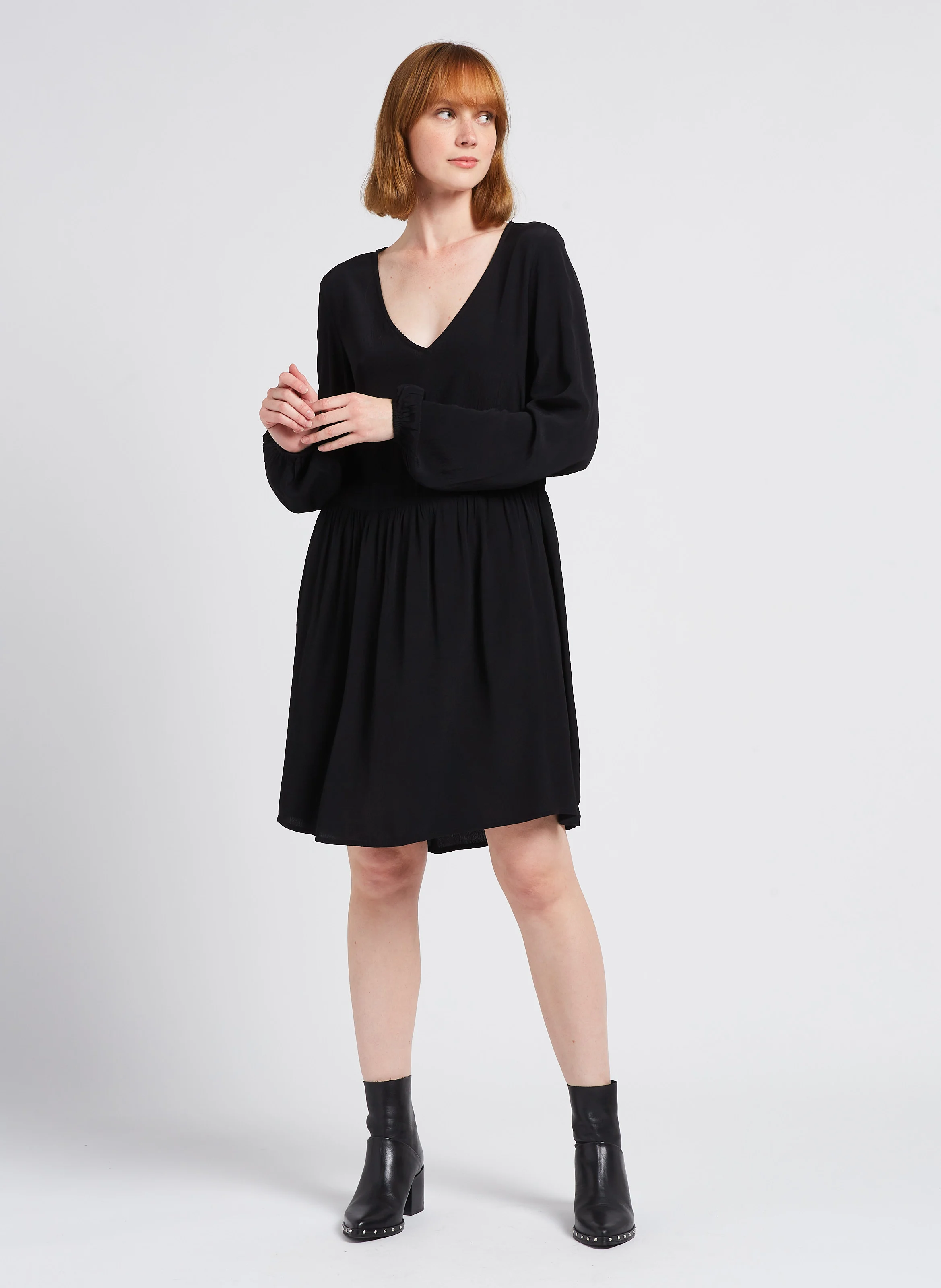 LANA - Robe longue col rond| Noir