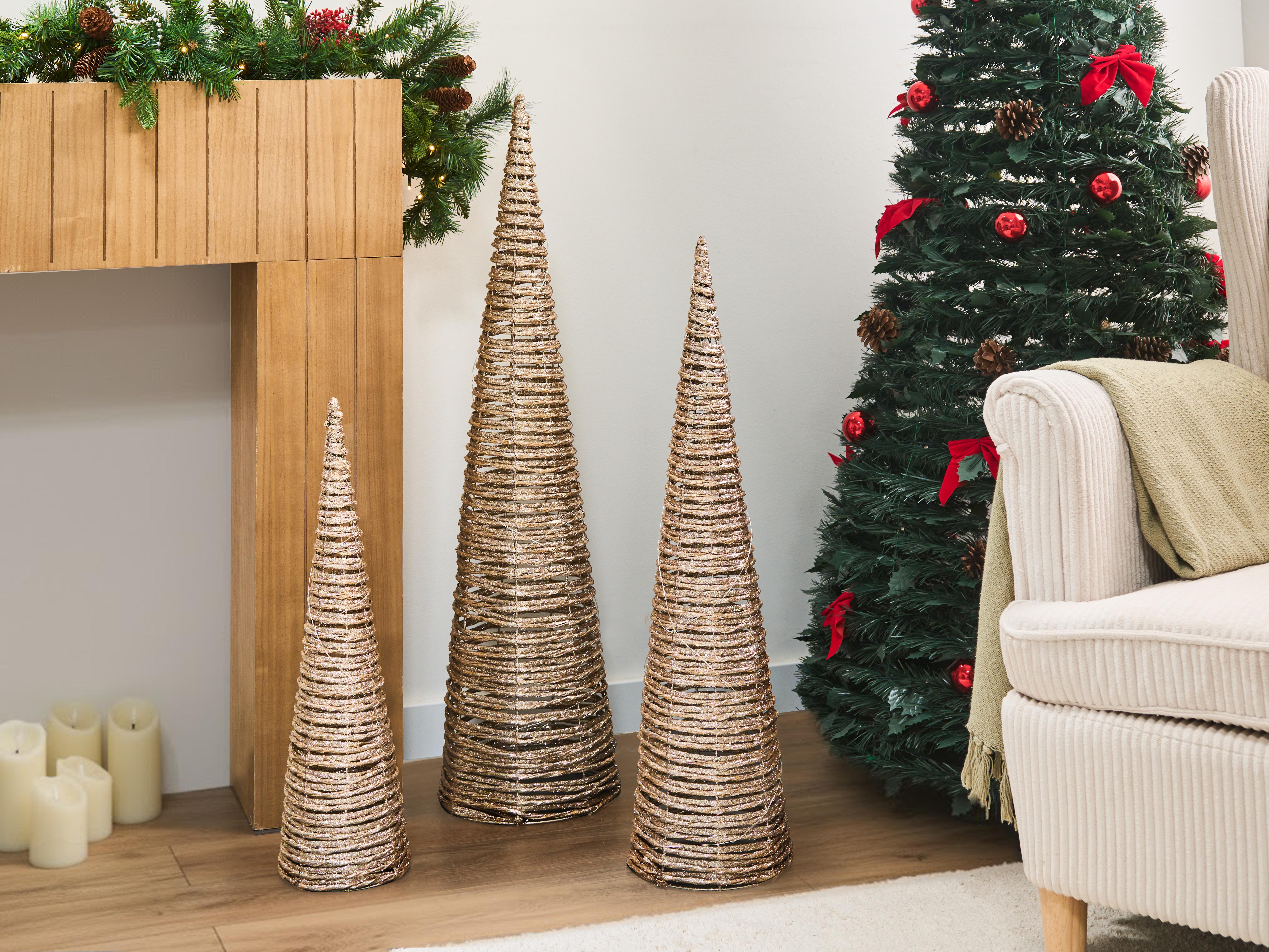 Set van 3 kerstdecoraties LED TUELSO Kerstboom 60/80/100 cm Goud