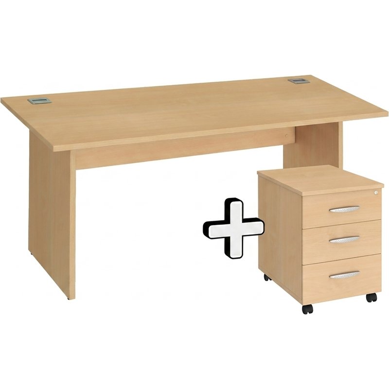 Pack Bureau droit Excellens Bois L 160 x P 80 cm piètement plein + caisson mobile 3 tiroirs Excellens