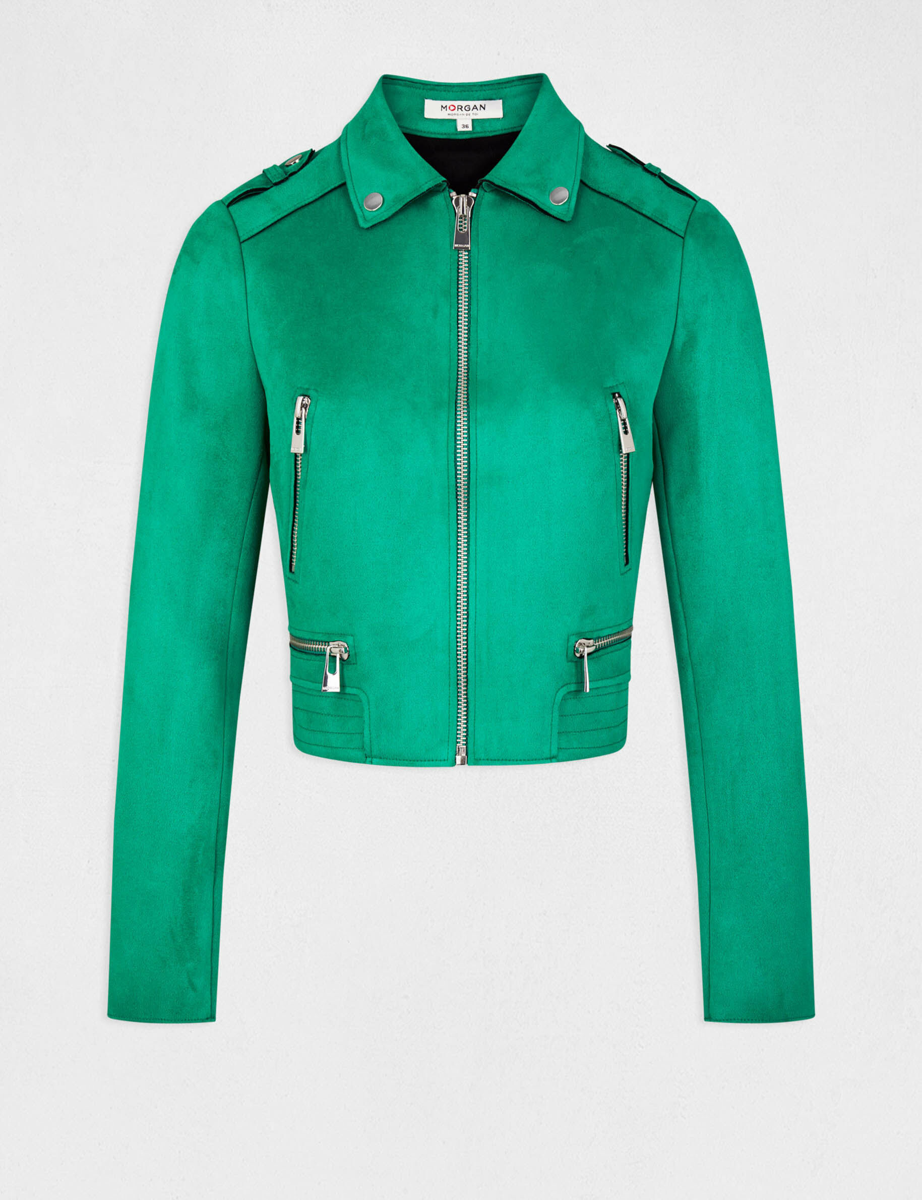 Blouson droit aspect suédine vert clair femme - vert_clair
