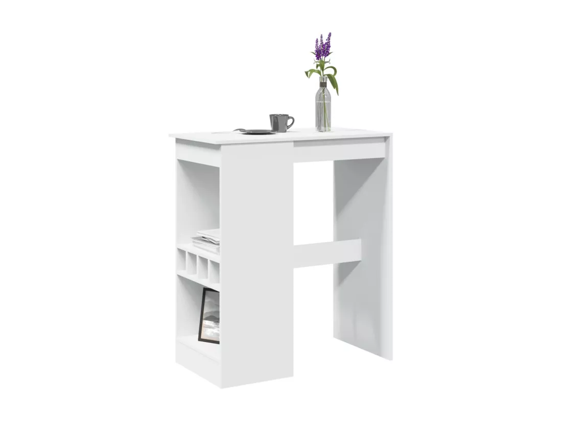 Table de bar avec étagères blanc bois d'ingénierie