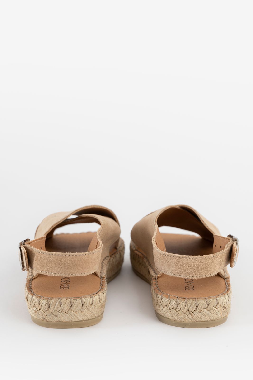 Beige suède sandalen met espadrille zool