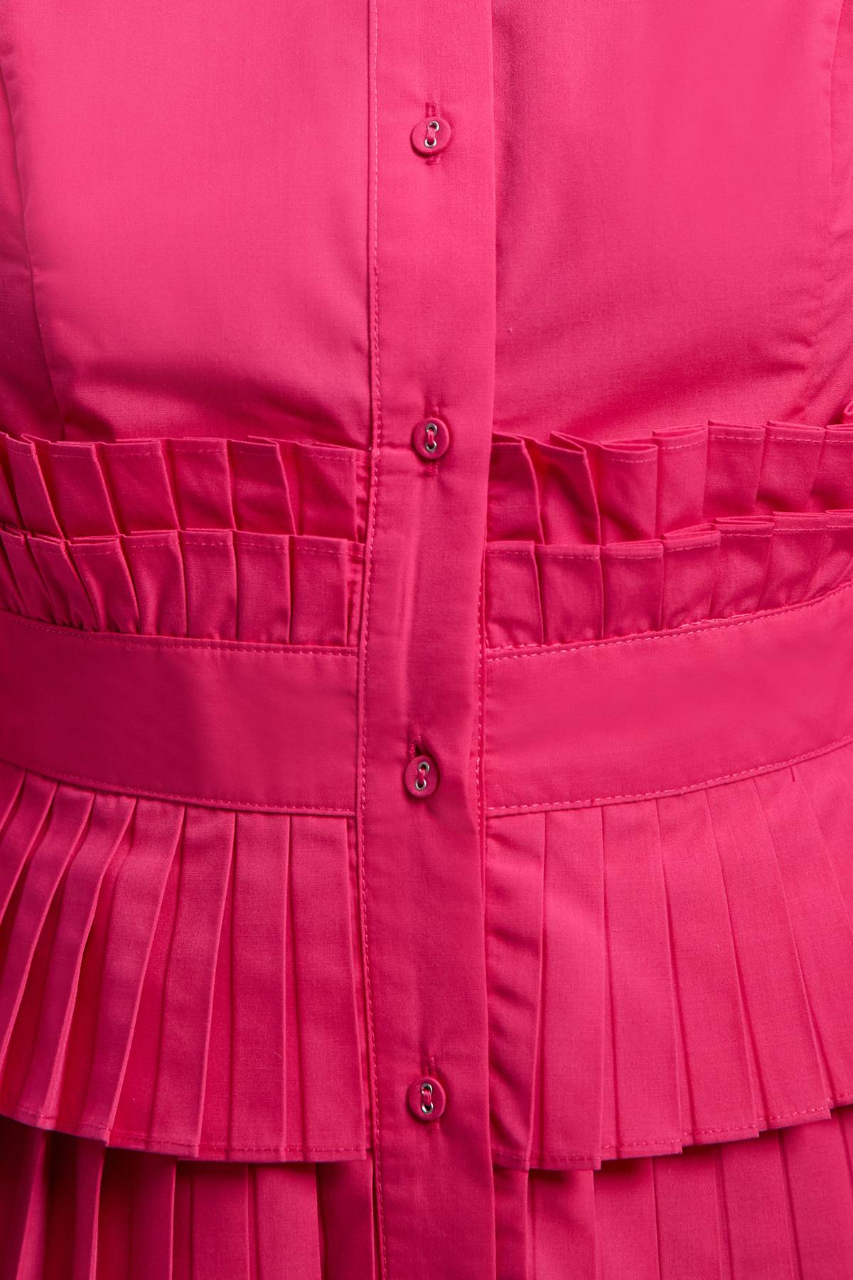 KarenMillen Blouse Tissée à Manches Longues en Popeline de Coton avec Détails de Volants Étagés