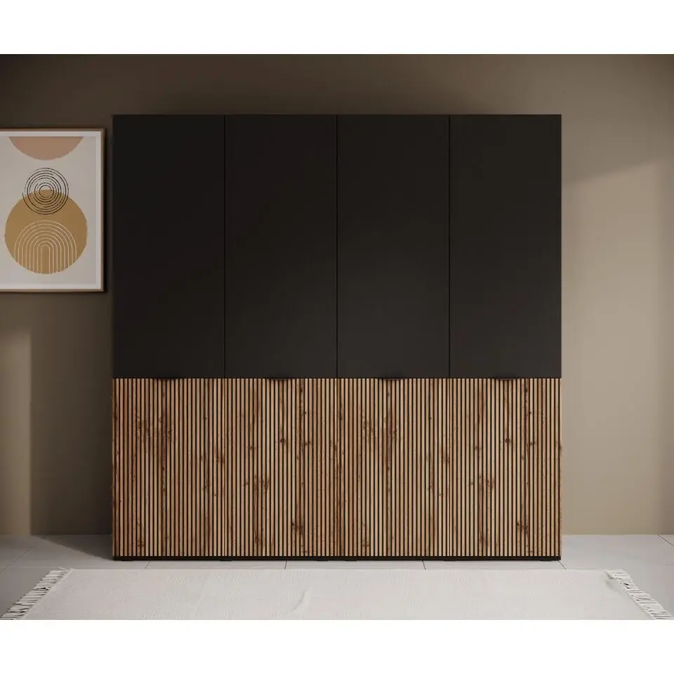 Meubella - Kledingkast Shelton - Zwart 1 - 202 cm