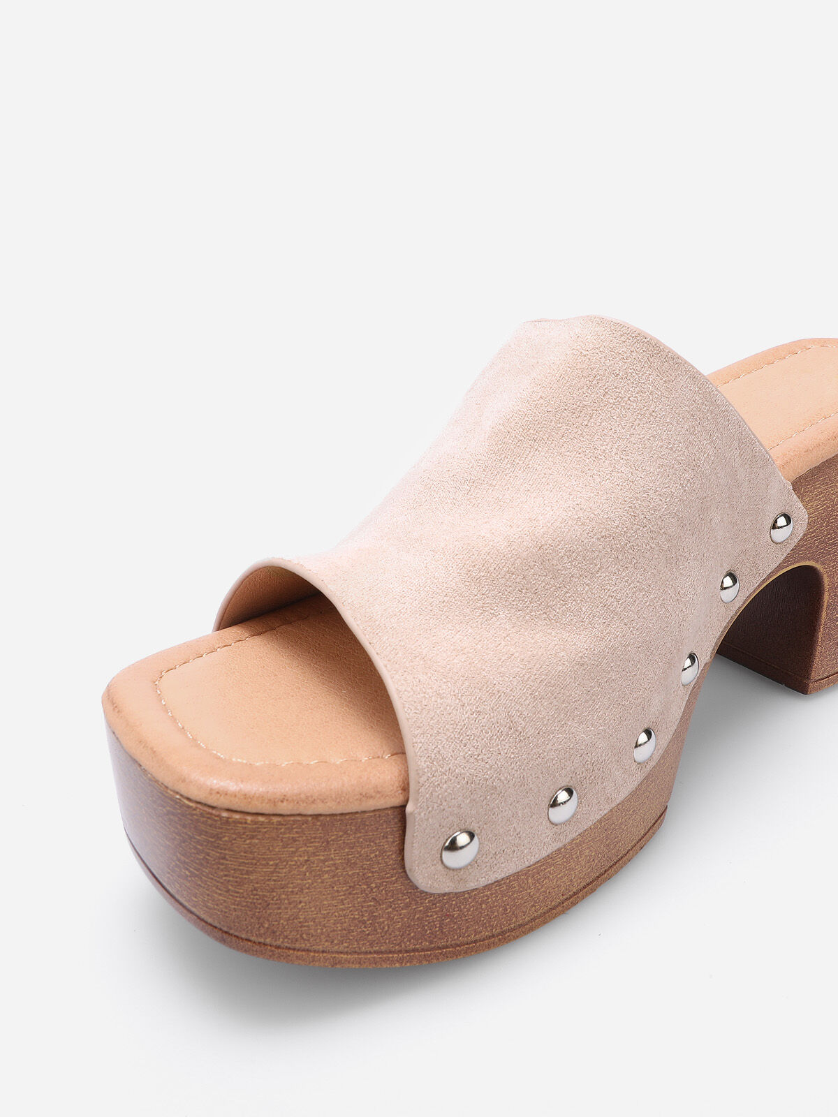 Mules sabots cloutées à plateforme- Taupe