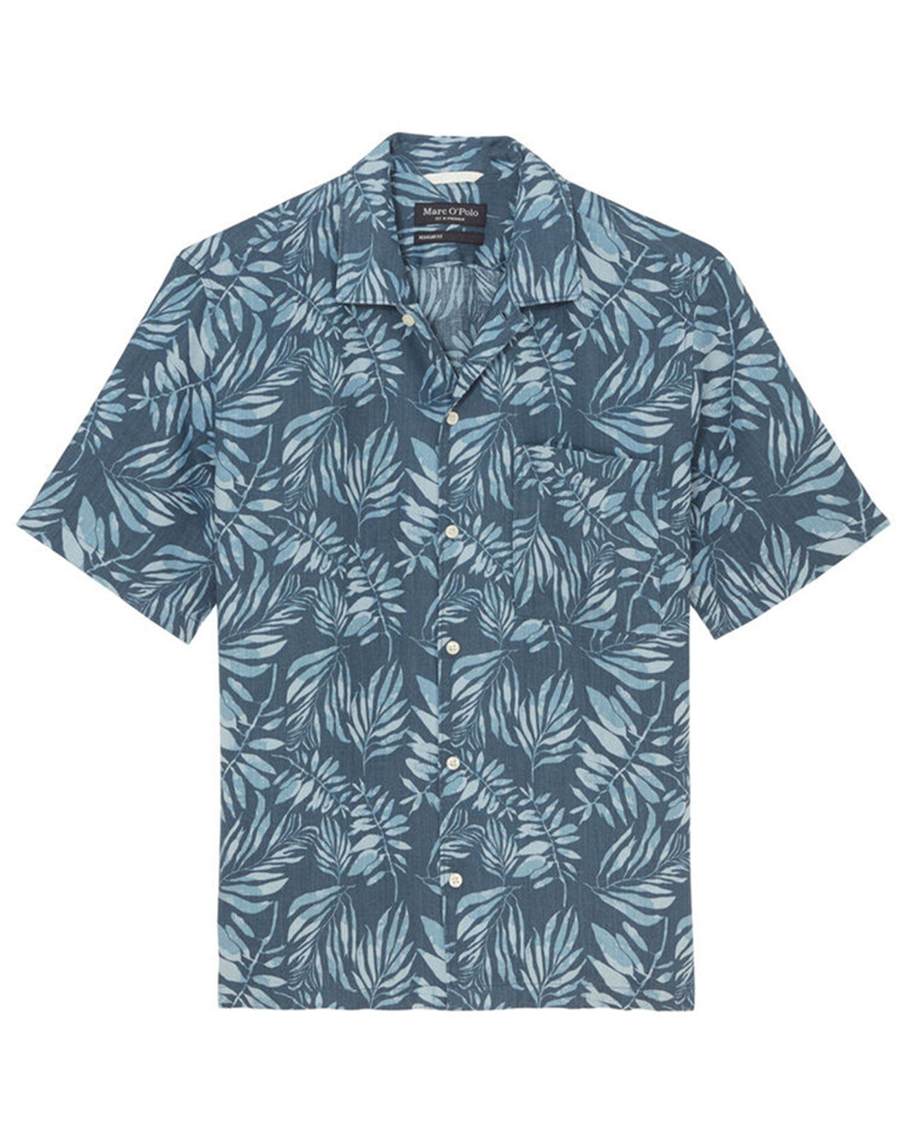 Marc O'Polo Chemise 100% Lin manches courtes Rf bleue