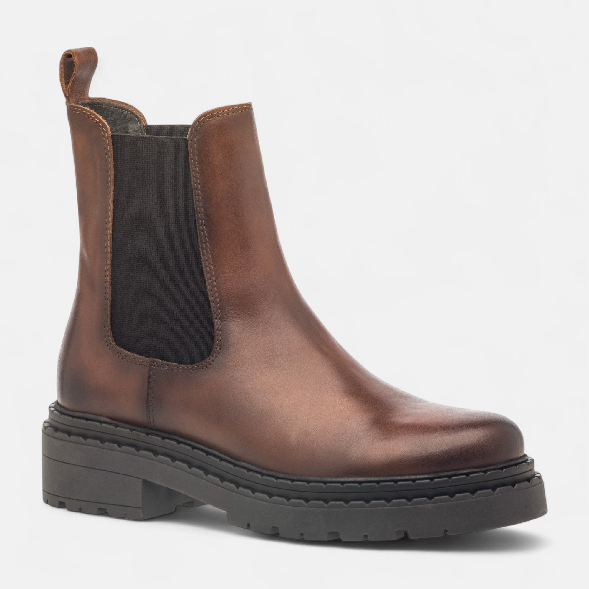 Boots chelsea à talon Femme en cuir cognac