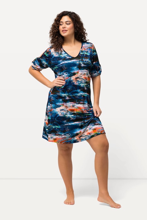 Jersey-Strandkleid, A-Linie, V-Ausschnitt, Halbarm