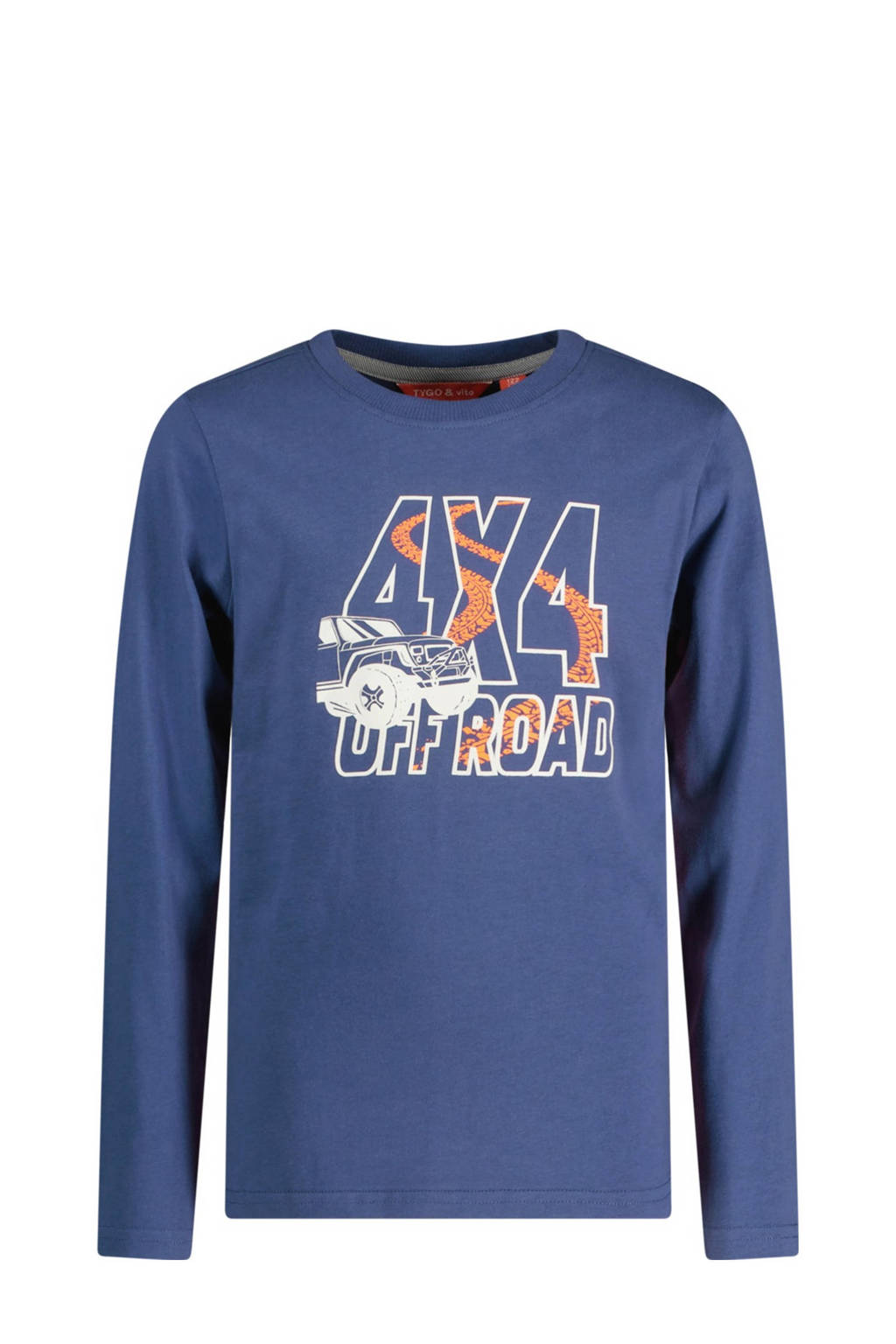 TYGO & vito longsleeve Mason met contrastbies jeansblauw
