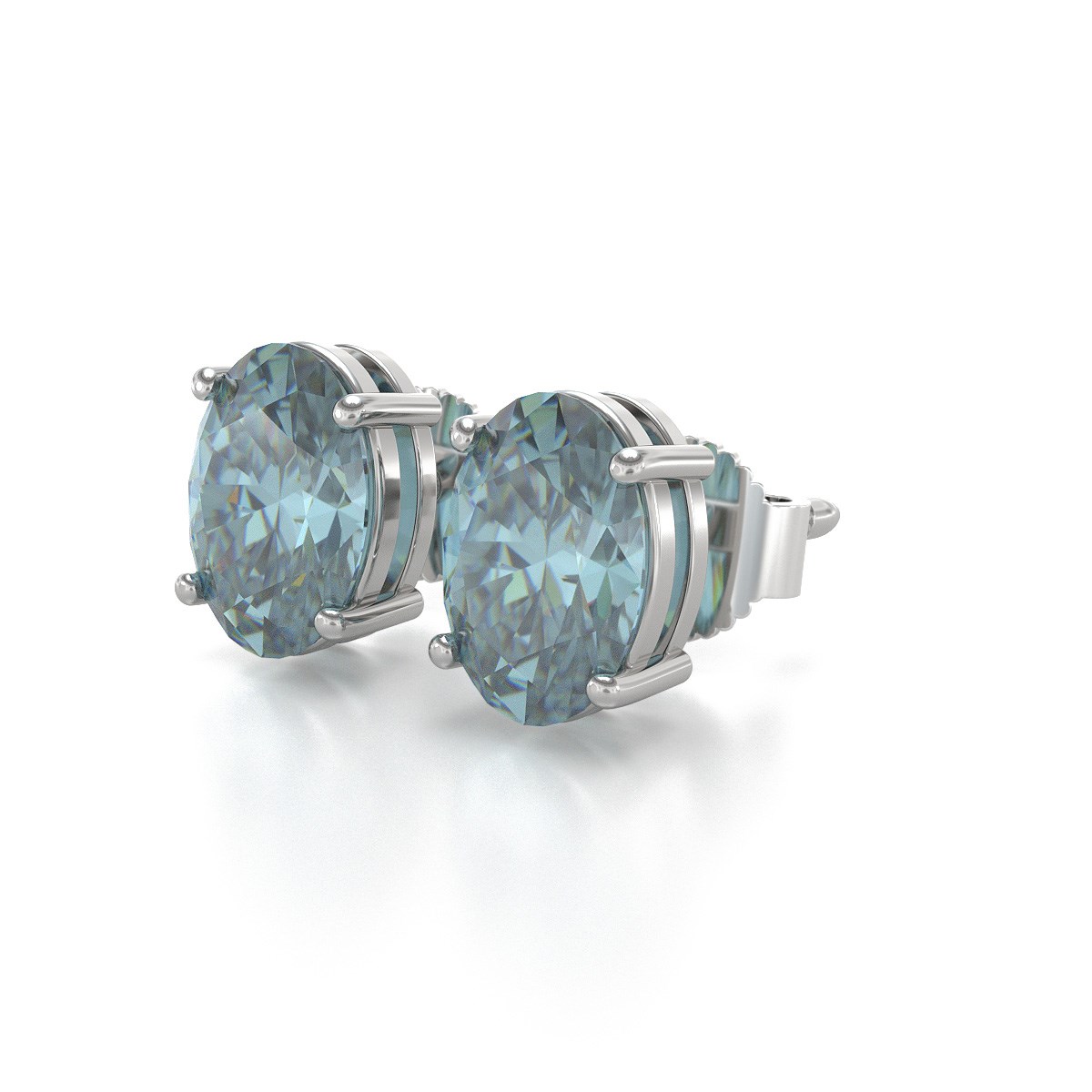 Boucles d'oreilles ADEN Or 585 Blanc et Aigue-Marine forme Ovale 1.6grs