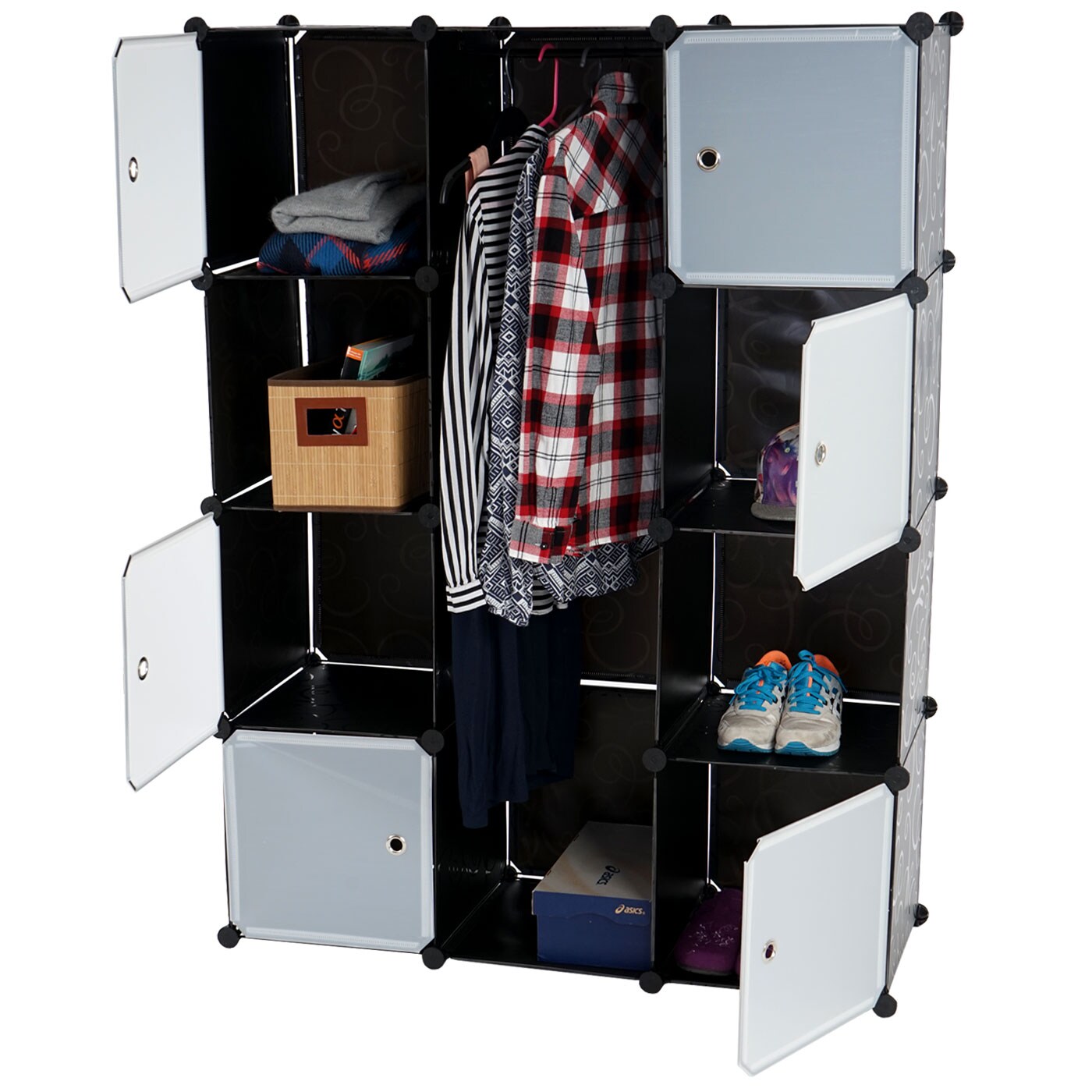 Regalsystem Cairns T307, Steckregal Garderobe Kleiderschrank, 8 Boxen je 36x36x36cm schwarz