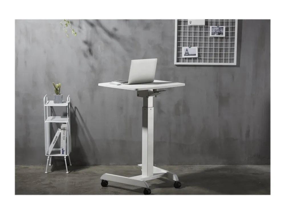 DELTACO Office - Sidde/stå-skrivebord - mobil - rektangulær - plastik, spånplade, melamin, stål, aluminium - hvid - hvid base - hvid