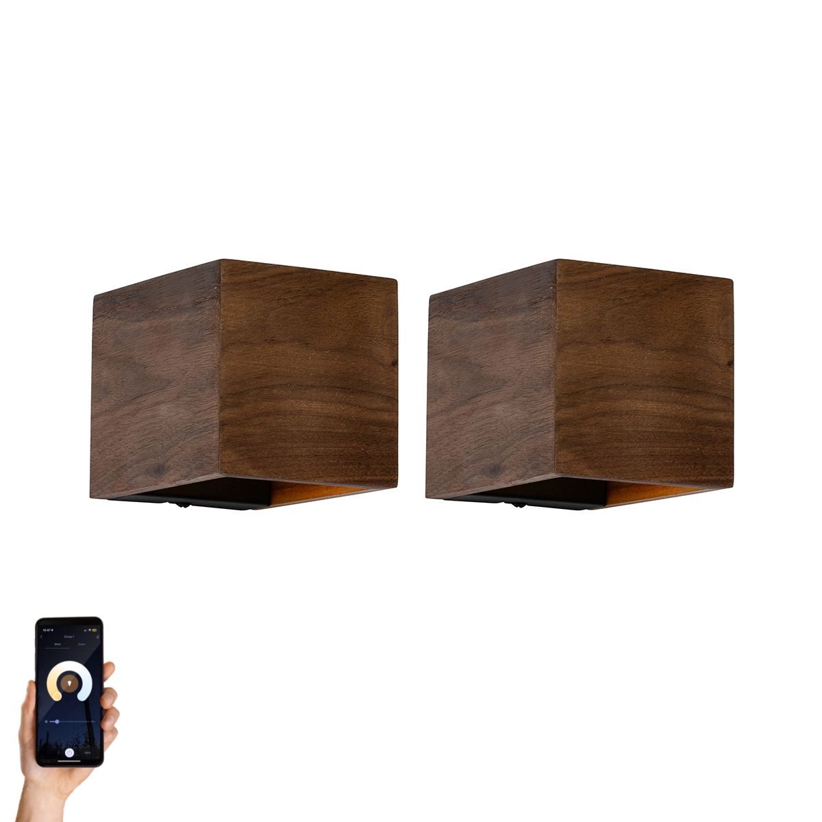 Set van 2 smart wandlampen walnoot hout incl. Wifi G9 - Transfer